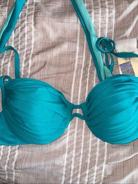 Teal Pleated Push-Up Bikini Top with Adjustable Straps